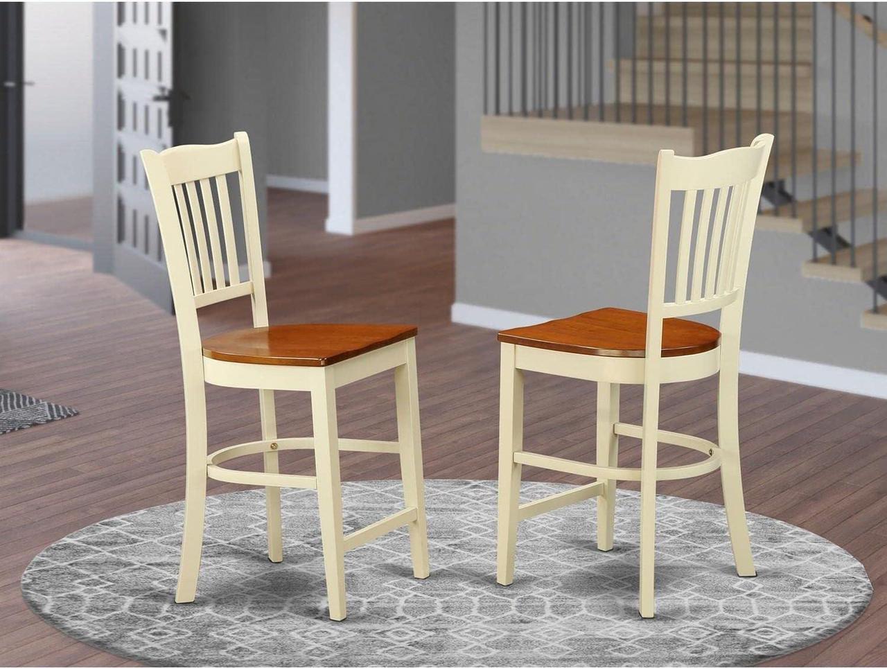 Alt view image 2 of 4 - East West Furniture GRS-WHI-W Groton Counter Height Barstools - Slat Back Wood Seat Chairs, Set of 2, Buttermilk & Cherry