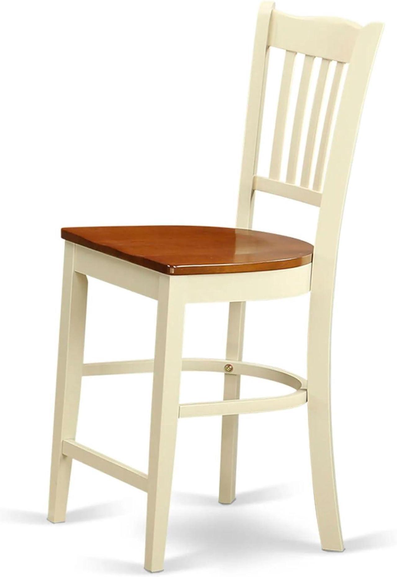 Alt view image 4 of 4 - East West Furniture GRS-WHI-W Groton Counter Height Barstools - Slat Back Wood Seat Chairs, Set of 2, Buttermilk & Cherry