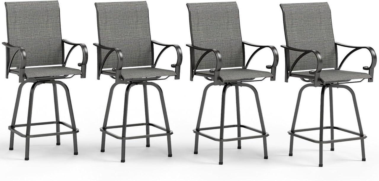 Main image of MFSTUDIO Outdoor Grey Bar Stools Set of 4, Patio Bar Height Sling Chair, Steel Frame All-Weather Resistant,Breathable Textilene Fabric, Grey