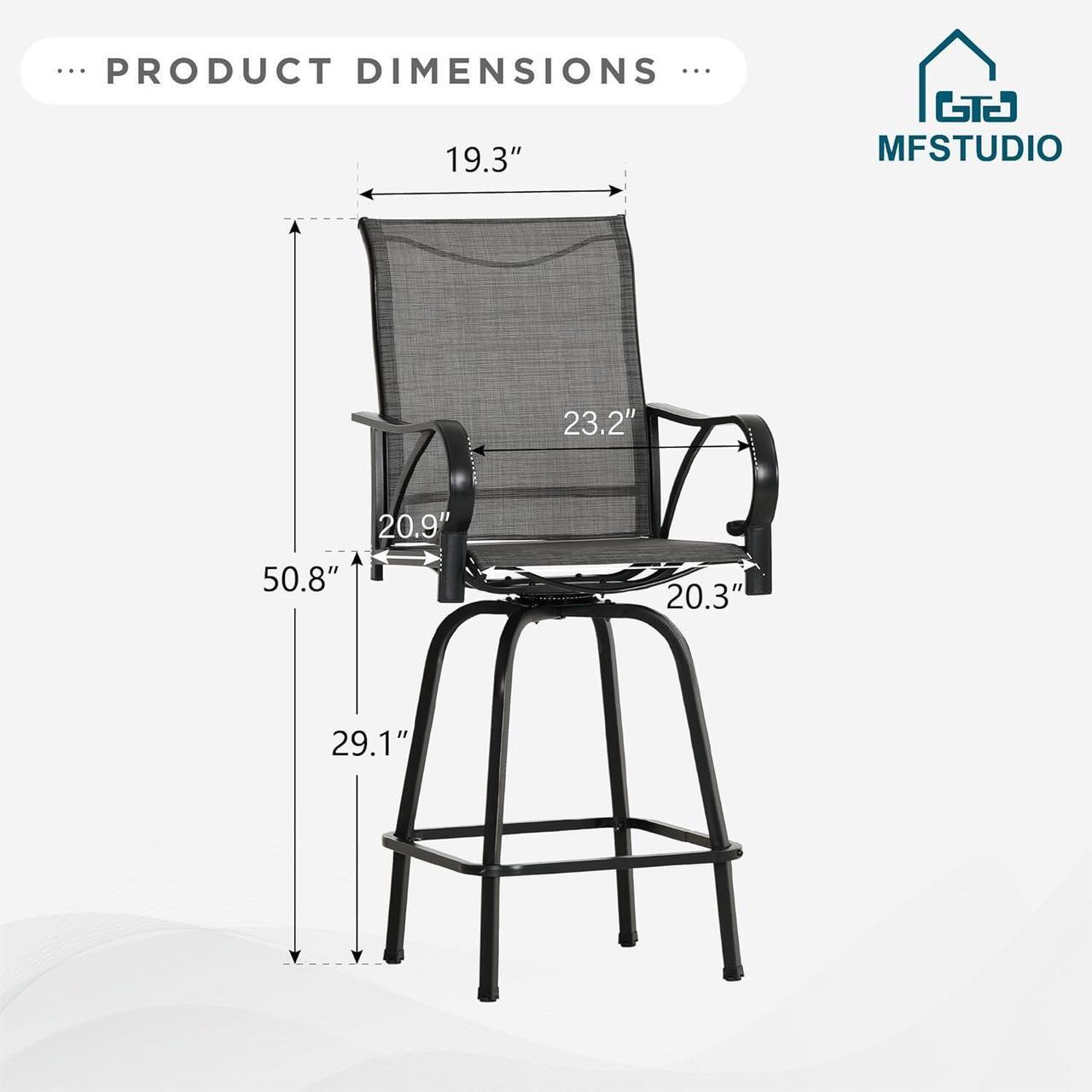 Alt view image 2 of 7 - MFSTUDIO Outdoor Grey Bar Stools Set of 4, Patio Bar Height Sling Chair, Steel Frame All-Weather Resistant,Breathable Textilene Fabric, Grey