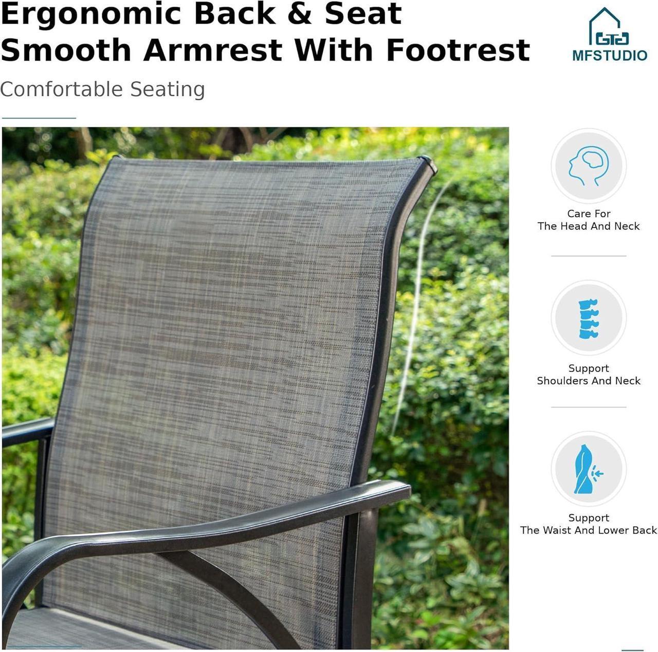 Alt view image 6 of 7 - MFSTUDIO Outdoor Grey Bar Stools Set of 4, Patio Bar Height Sling Chair, Steel Frame All-Weather Resistant,Breathable Textilene Fabric, Grey