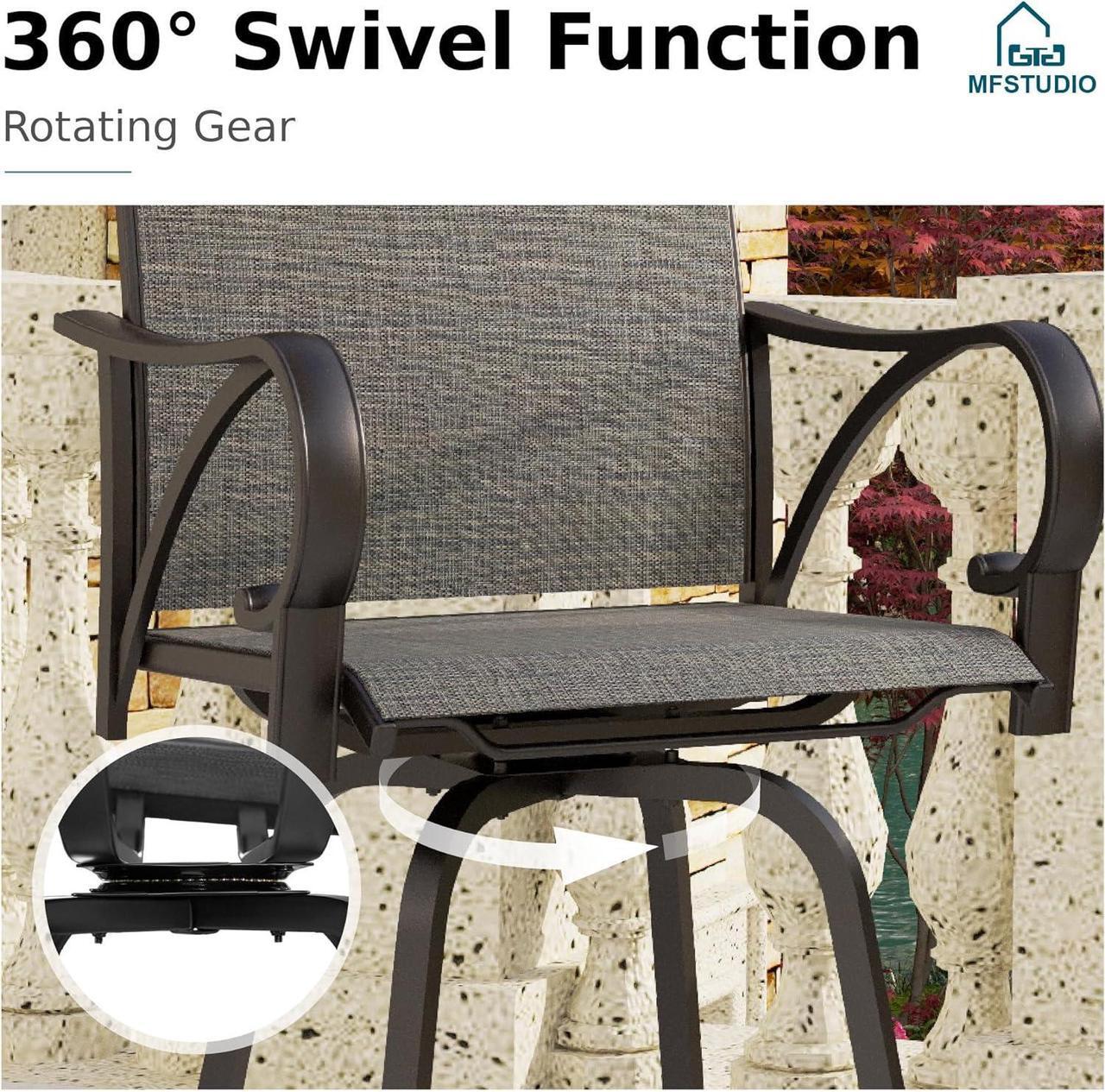 Alt view image 7 of 7 - MFSTUDIO Outdoor Grey Bar Stools Set of 4, Patio Bar Height Sling Chair, Steel Frame All-Weather Resistant,Breathable Textilene Fabric, Grey
