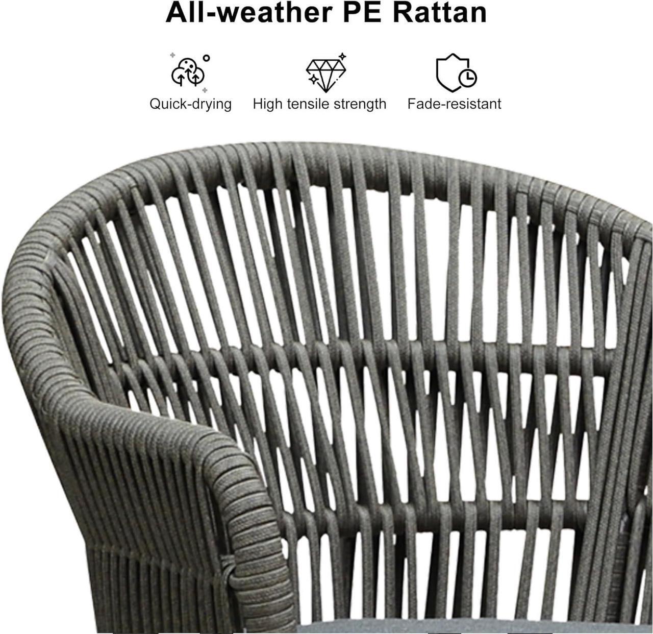 Alt view image 3 of 6 - PURPLE LEAF Outdoor Bar Height Stools Set of 2 Patio Metal Modern Wicker Rattan Bar Chairs Woven Aluminum Barstools with Back and Cushions for Balcony Garden Indoor Kitchen Outside Slate Gray