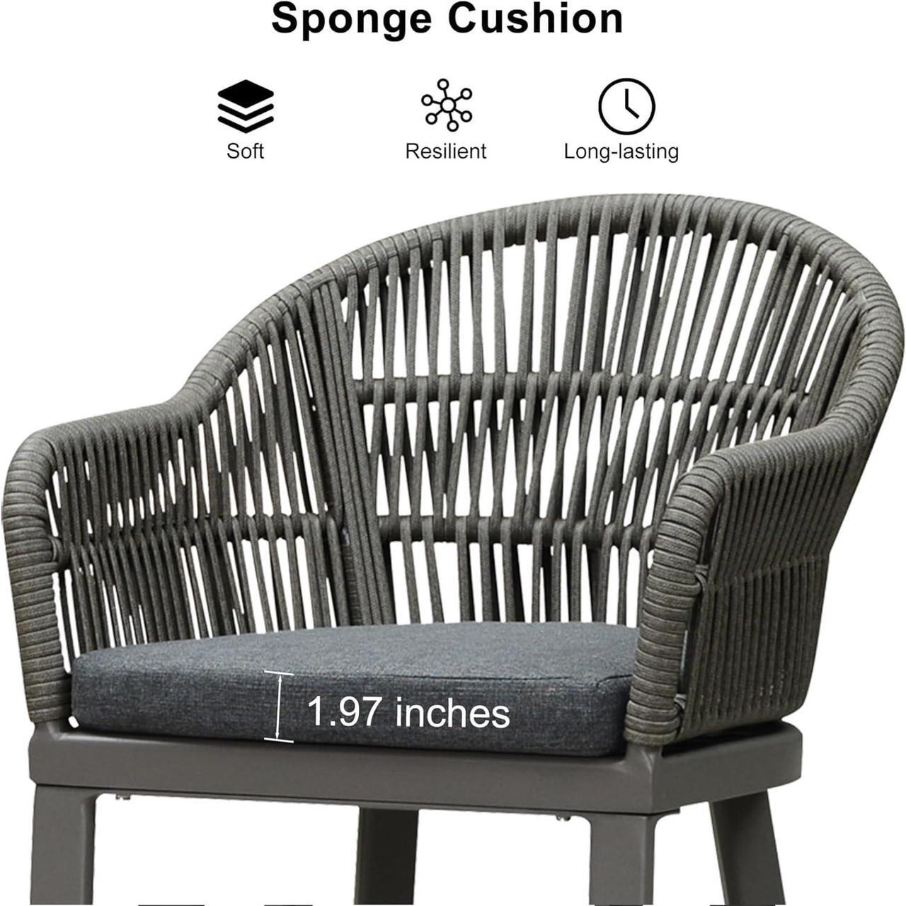 Alt view image 4 of 6 - PURPLE LEAF Outdoor Bar Height Stools Set of 2 Patio Metal Modern Wicker Rattan Bar Chairs Woven Aluminum Barstools with Back and Cushions for Balcony Garden Indoor Kitchen Outside Slate Gray