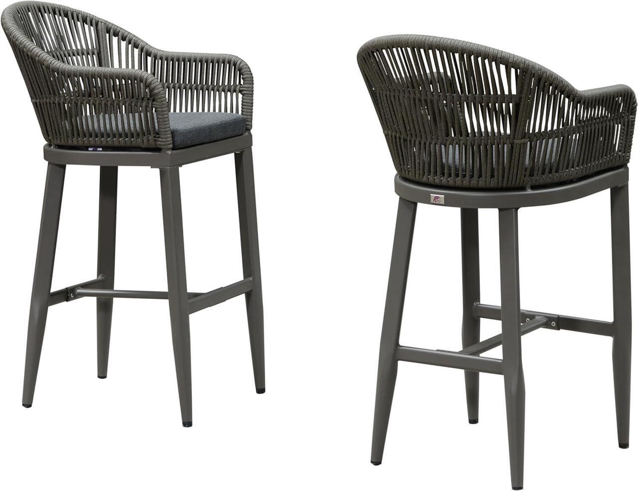 Alt view image 5 of 6 - PURPLE LEAF Outdoor Bar Height Stools Set of 2 Patio Metal Modern Wicker Rattan Bar Chairs Woven Aluminum Barstools with Back and Cushions for Balcony Garden Indoor Kitchen Outside Slate Gray