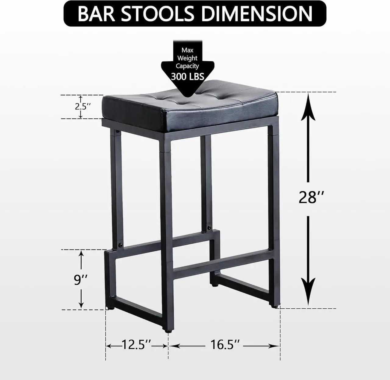 Alt view image 2 of 7 - Bar Stools Set of 2, 28" Counter Height Bar Stools, Faux Leather Barstools for Kitchen Island, Backless Saddle Stools with Metal Legs (Black, 2PCS 28" Bar Stools)