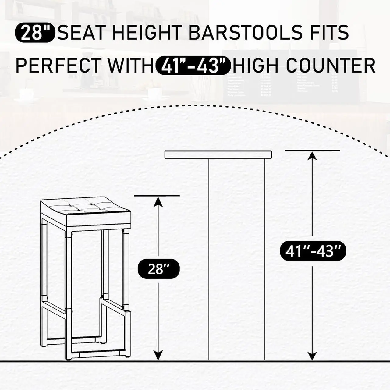 Alt view image 3 of 7 - Bar Stools Set of 2, 28" Counter Height Bar Stools, Faux Leather Barstools for Kitchen Island, Backless Saddle Stools with Metal Legs (Black, 2PCS 28" Bar Stools)