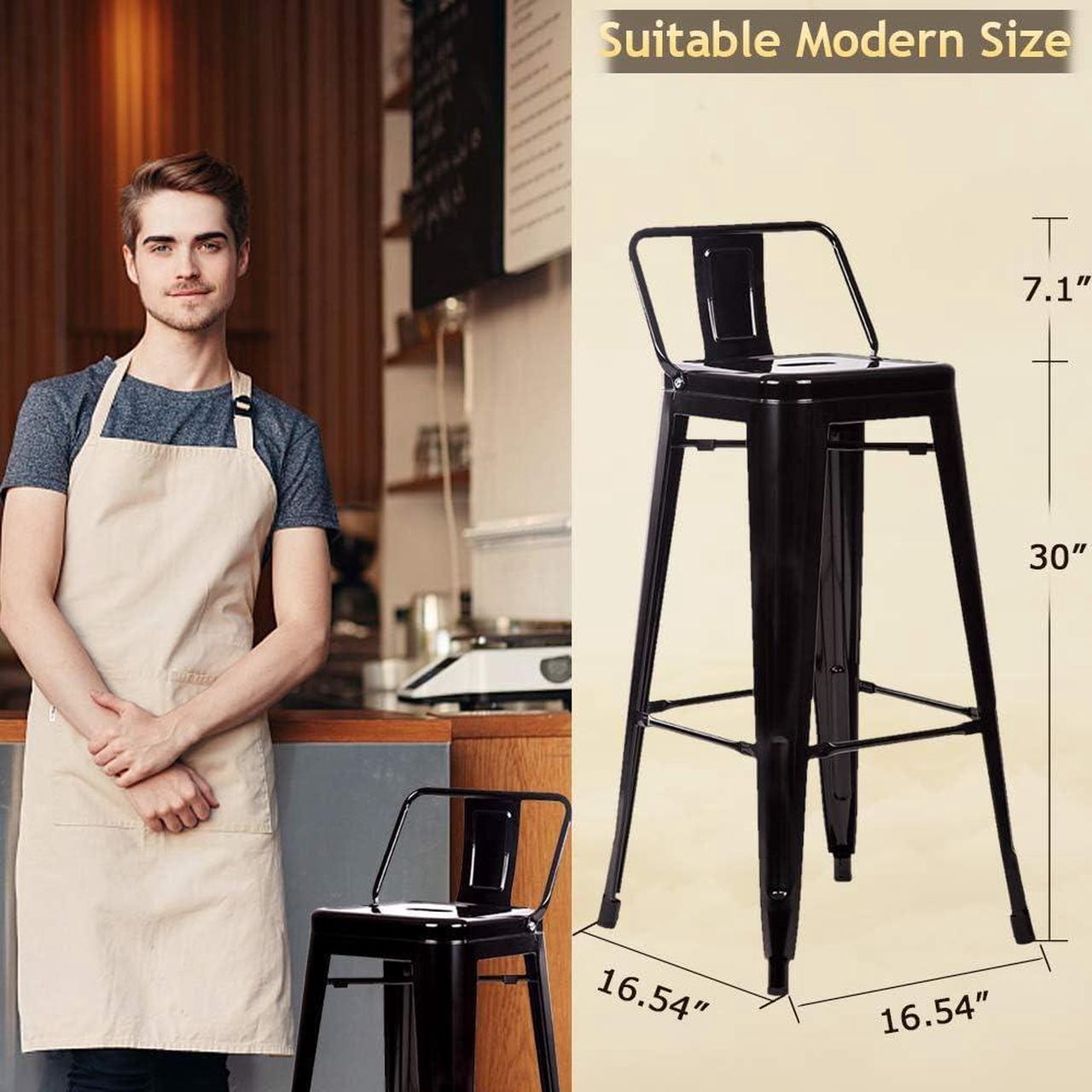 Alt view image 2 of 7 - Beymill Industrial Counter Bar Stools Set of 2, Black Metal Chairs with Back Stackable Tolix-Style Modern Barstools, 30 Inch Seat Height