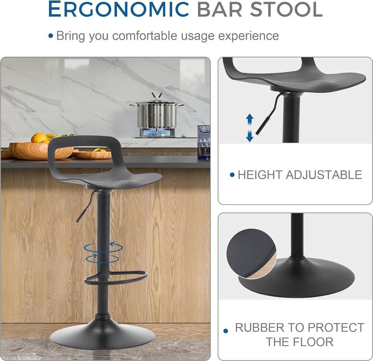 Alt view image 7 of 7 - thksbought Set of 4 Modern Bar Stools Simple Adjustable Bar Stool(Matte Back)