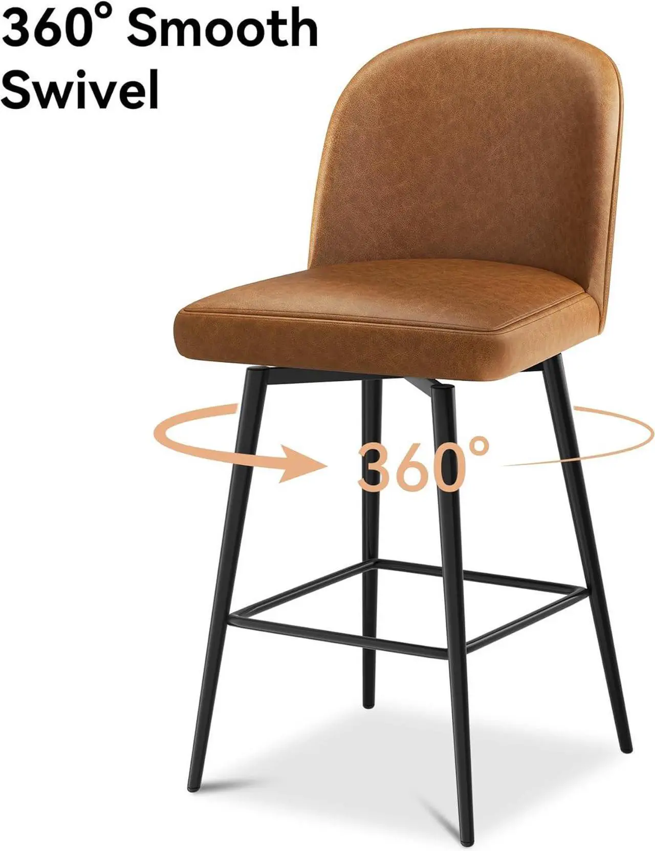 Alt view image 4 of 7 - Counter Height Bar Stools Set of 3, Upholstered Swivel Bar Stools with Back and Metal Legs, 26" Seat Height Faux Leather Kitchen Counter Stool Chairs with Footrest, Rustic Brown