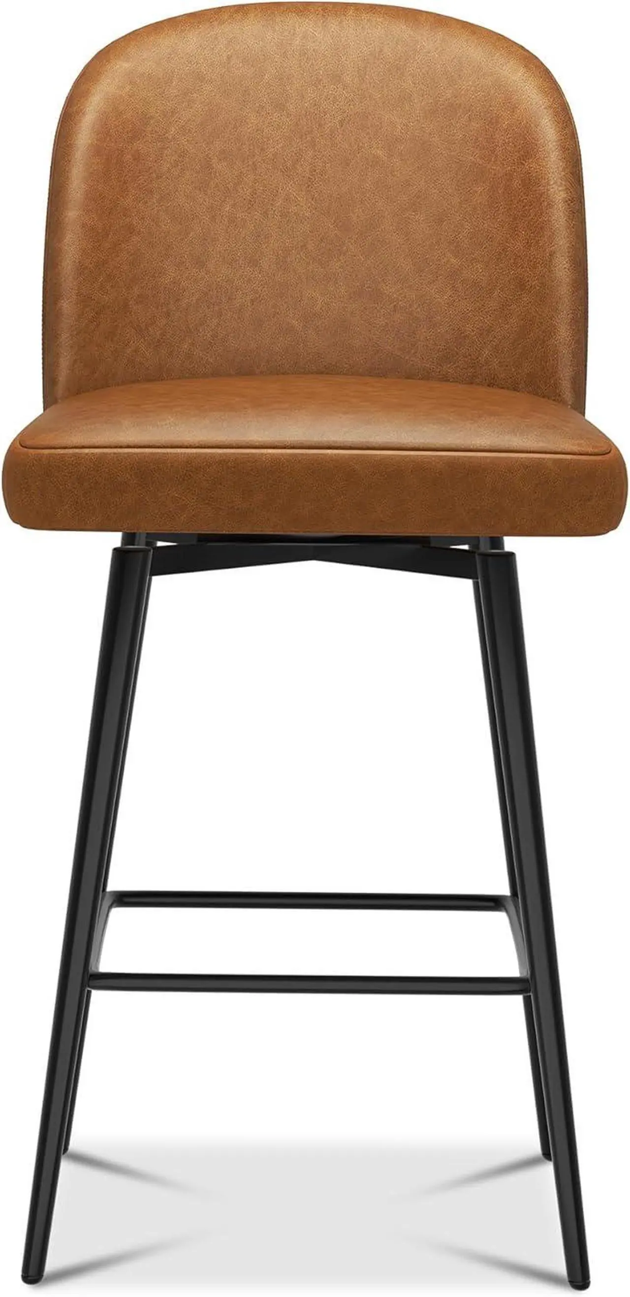 Alt view image 6 of 7 - Counter Height Bar Stools Set of 3, Upholstered Swivel Bar Stools with Back and Metal Legs, 26" Seat Height Faux Leather Kitchen Counter Stool Chairs with Footrest, Rustic Brown