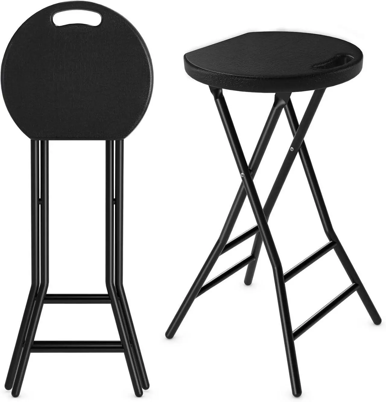 Main image of 5Rcom Folding Stool,2 Pack 24 inch Tall Folding Bar Stool with Handle, Metal and Plastic Foldable Stool for Adults with Steel Frame Legs, 550lbs Capacity, Black
