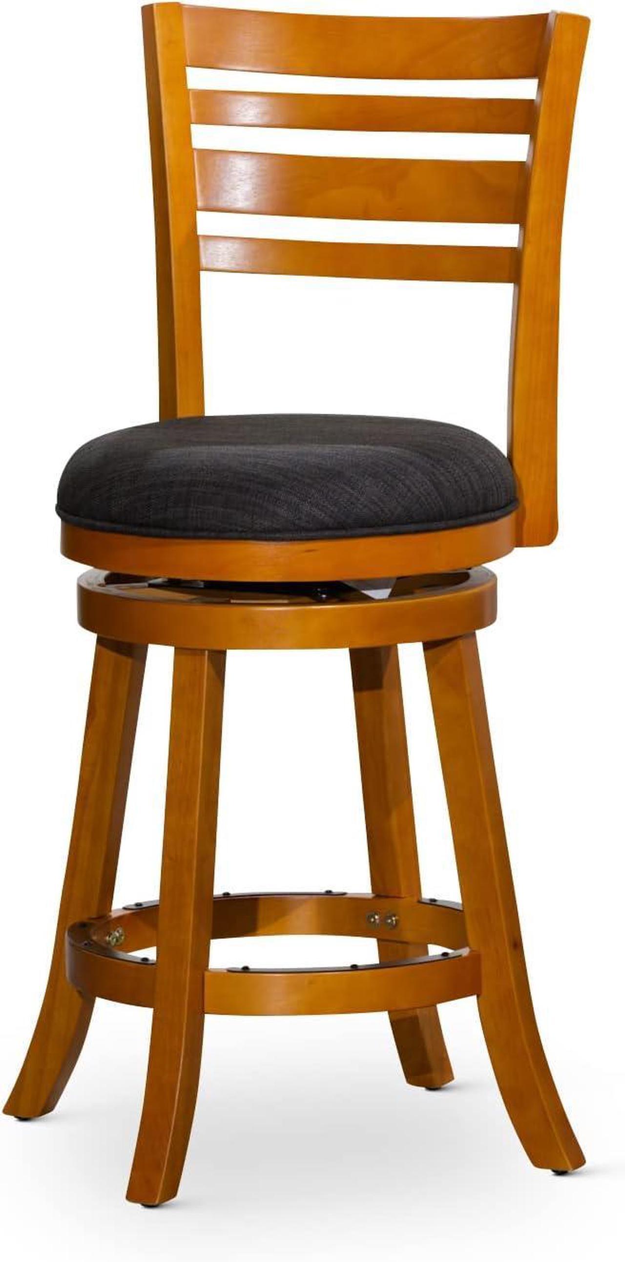 Main image of DTY Indoor Living Granby Slat Back Fabric Swivel Stool, 24" Counter Height, Natural Finish, Charcoal Fabric Seat