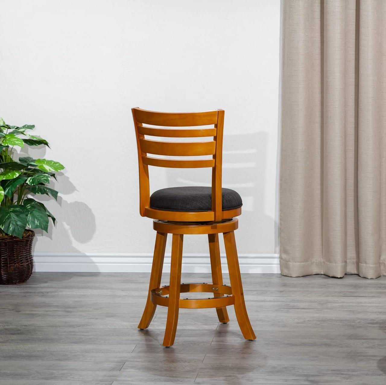 Alt view image 6 of 7 - DTY Indoor Living Granby Slat Back Fabric Swivel Stool, 24" Counter Height, Natural Finish, Charcoal Fabric Seat