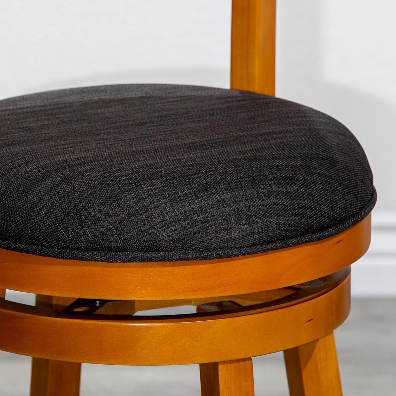 Alt view image 7 of 7 - DTY Indoor Living Granby Slat Back Fabric Swivel Stool, 24" Counter Height, Natural Finish, Charcoal Fabric Seat