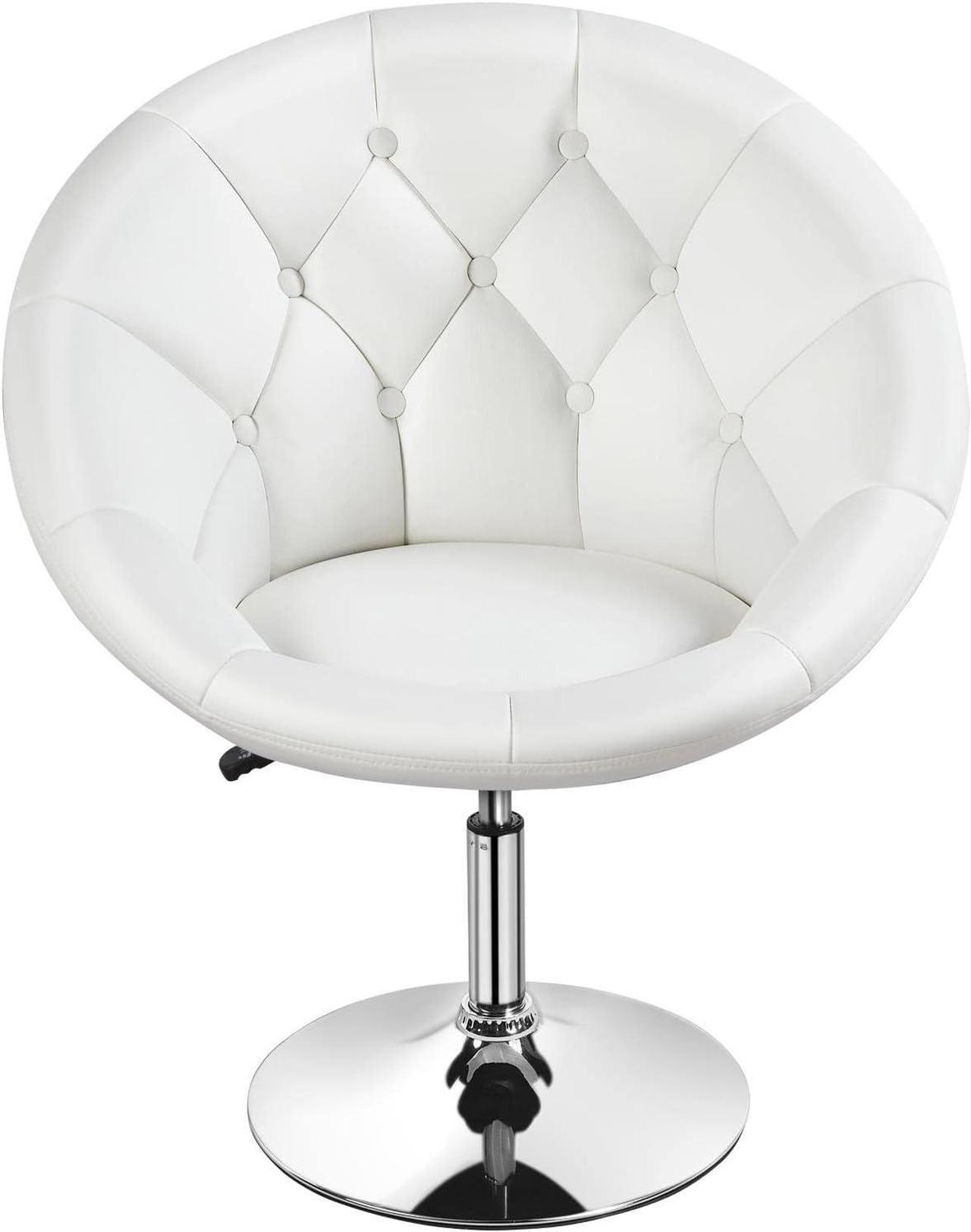 Main image of Topeakmart Swivel Adjustable Accent Tufted Chair Stool Round Upholstered Swivel Barrel Chair Vanity Chair Barstool Lounge Pub Bar White