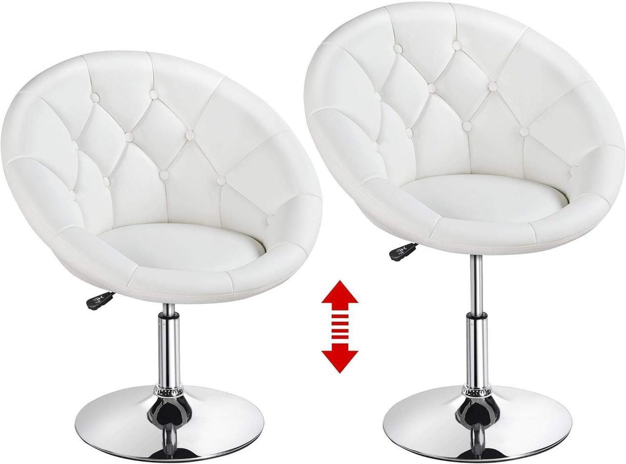 Alt view image 5 of 7 - Topeakmart Swivel Adjustable Accent Tufted Chair Stool Round Upholstered Swivel Barrel Chair Vanity Chair Barstool Lounge Pub Bar White