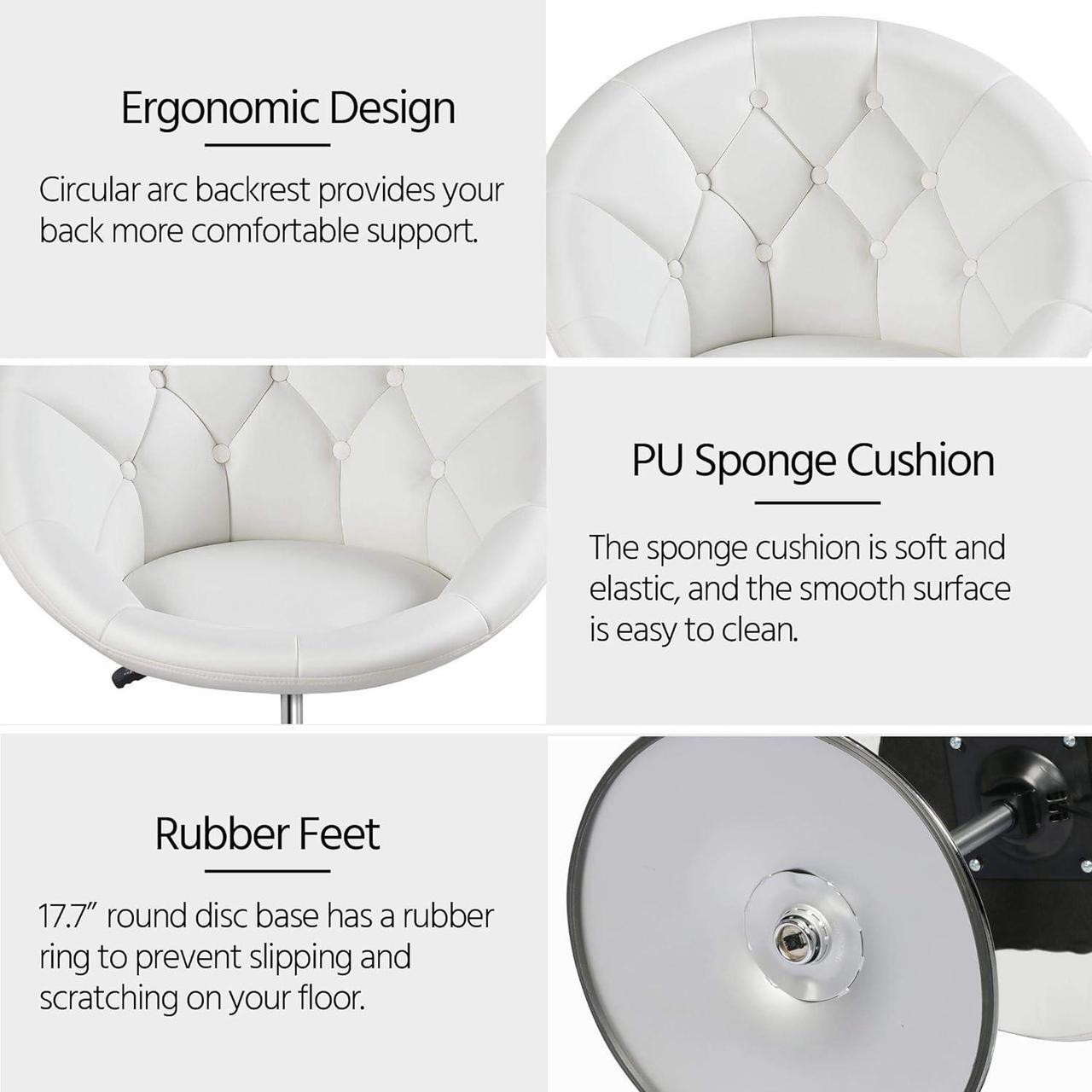Alt view image 6 of 7 - Topeakmart Swivel Adjustable Accent Tufted Chair Stool Round Upholstered Swivel Barrel Chair Vanity Chair Barstool Lounge Pub Bar White