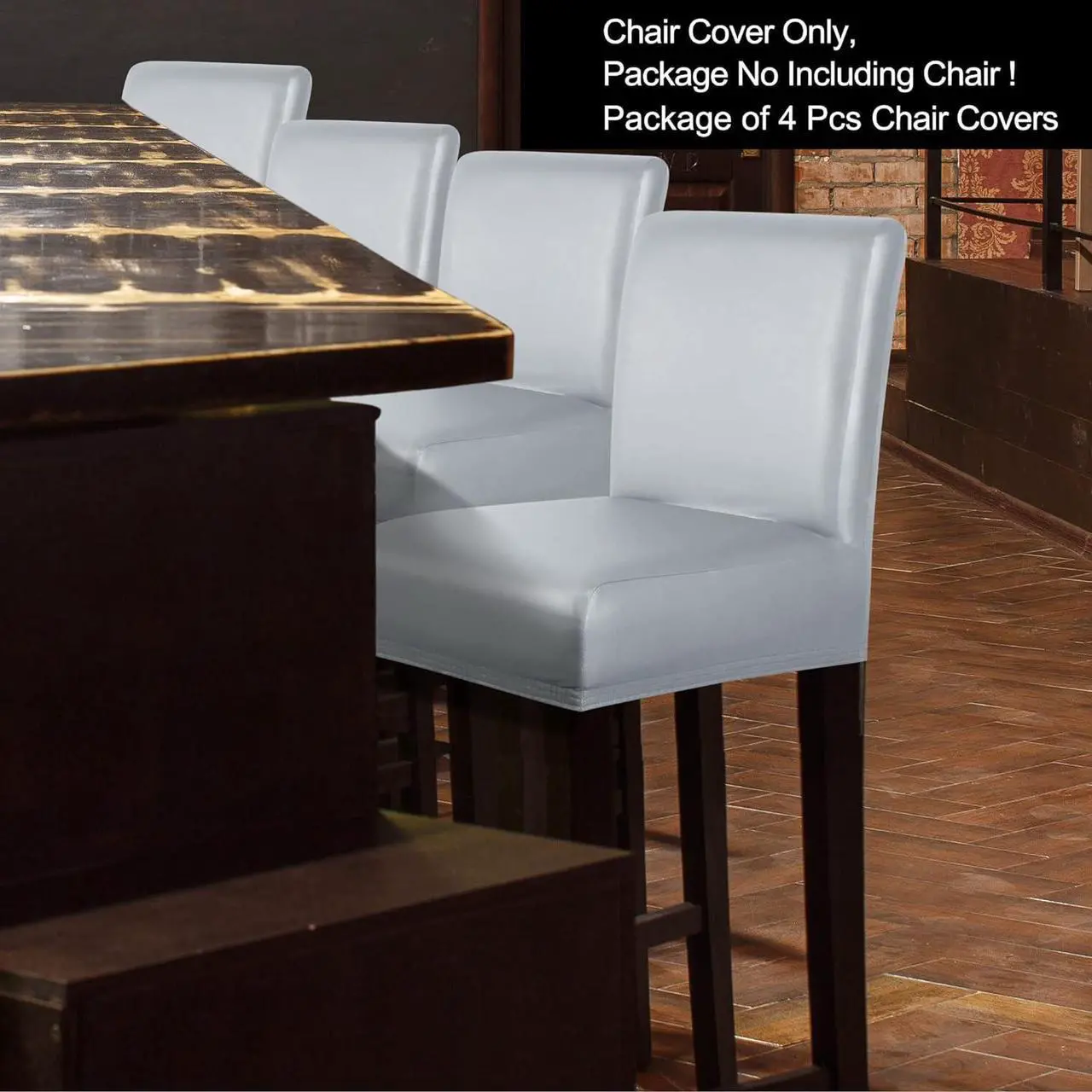 Alt view image 2 of 7 - PiccoCasa Waterproof Bar Stool Covers, Faux Leather Pub Counter Height Side Chair Covers with Elastic Band Silver Gray 4Pcs