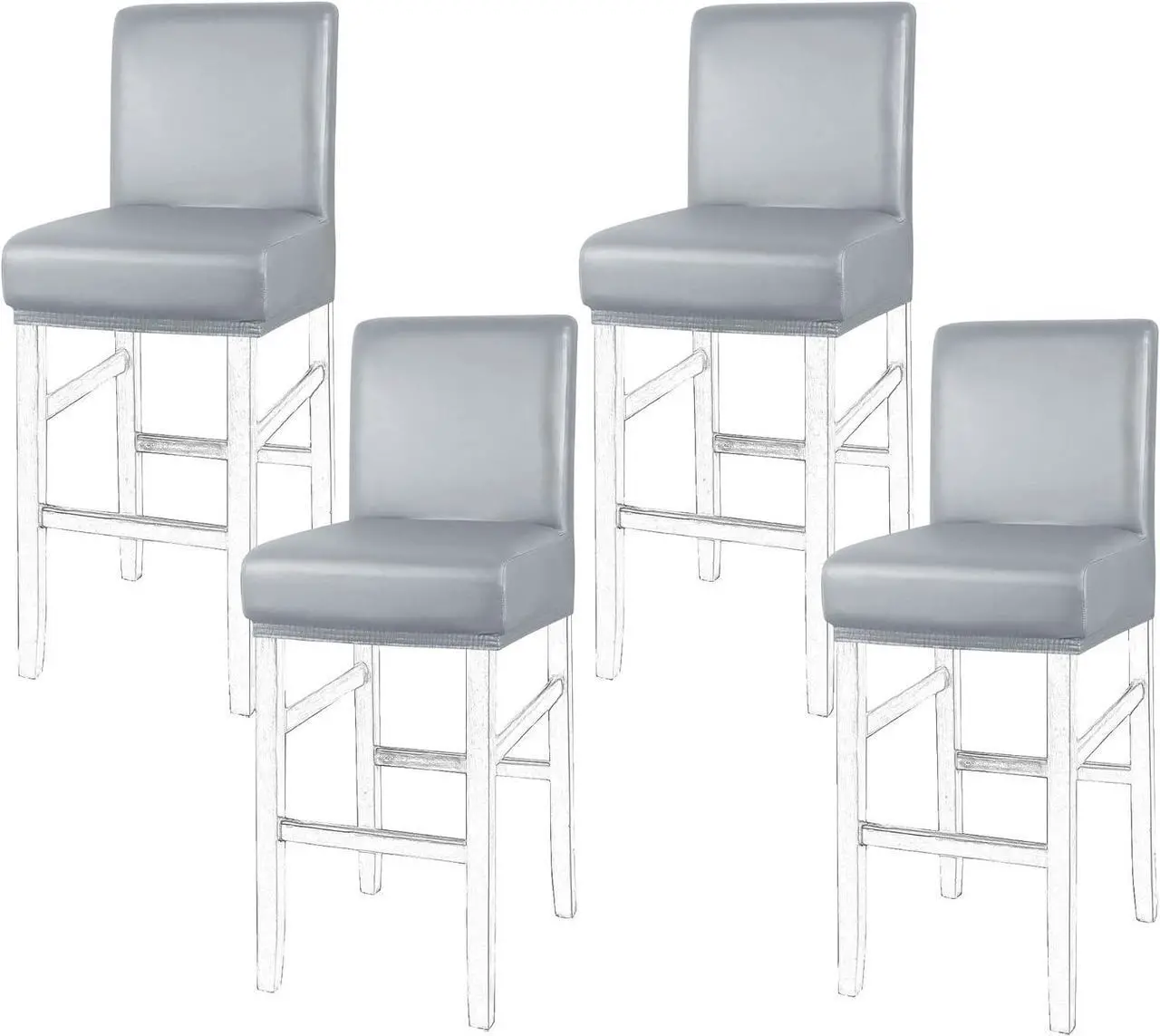 Main image of PiccoCasa Waterproof Bar Stool Covers, Faux Leather Pub Counter Height Side Chair Covers with Elastic Band Silver Gray 4Pcs