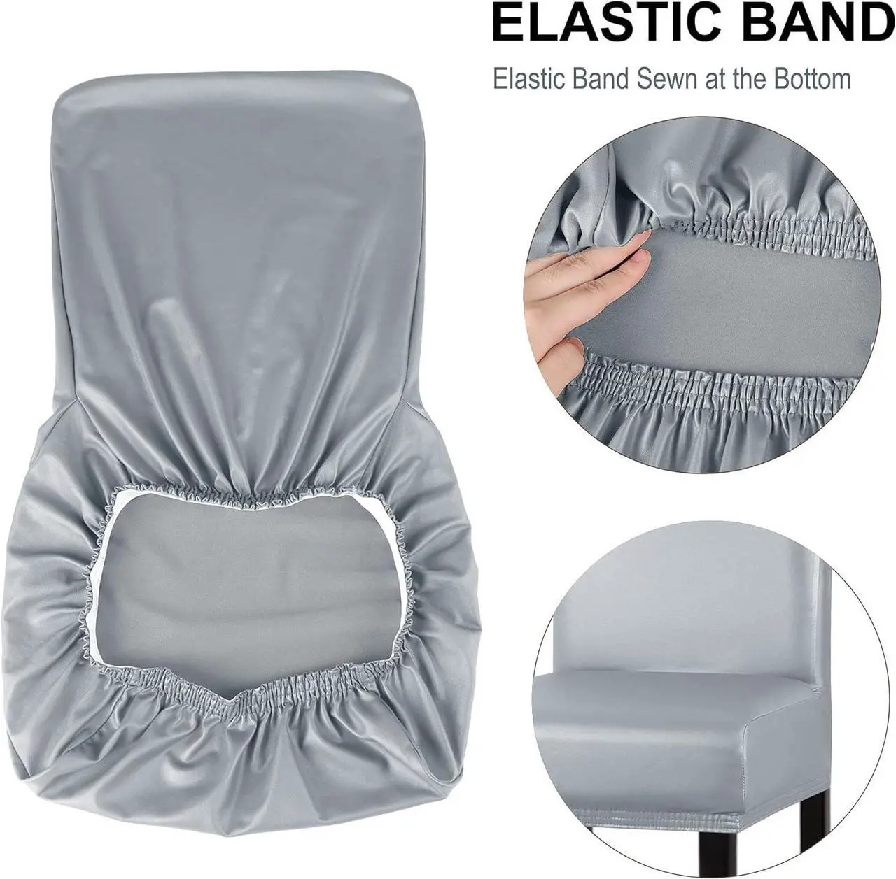 Alt view image 7 of 7 - PiccoCasa Waterproof Bar Stool Covers, Faux Leather Pub Counter Height Side Chair Covers with Elastic Band Silver Gray 4Pcs
