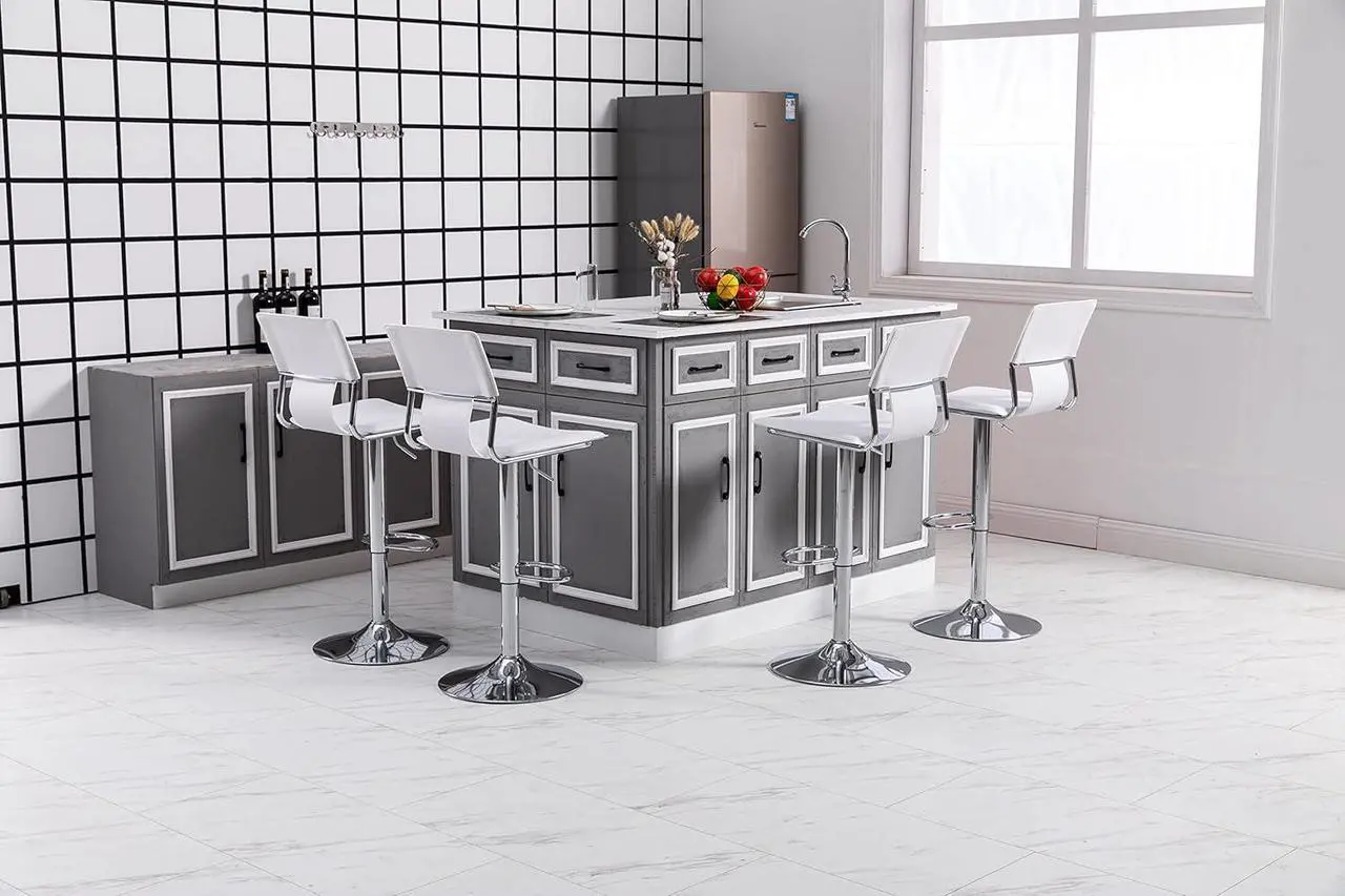 Alt view image 2 of 7 - Sidanli White Adjustable Swivel Counter Bar Stool Chairs with Back (Set of 2)