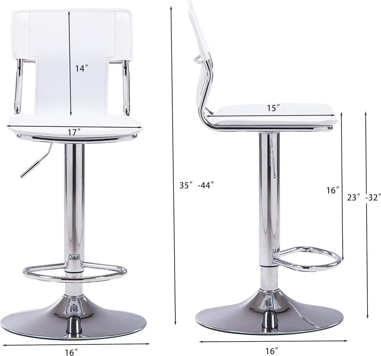 Alt view image 3 of 7 - Sidanli White Adjustable Swivel Counter Bar Stool Chairs with Back (Set of 2)