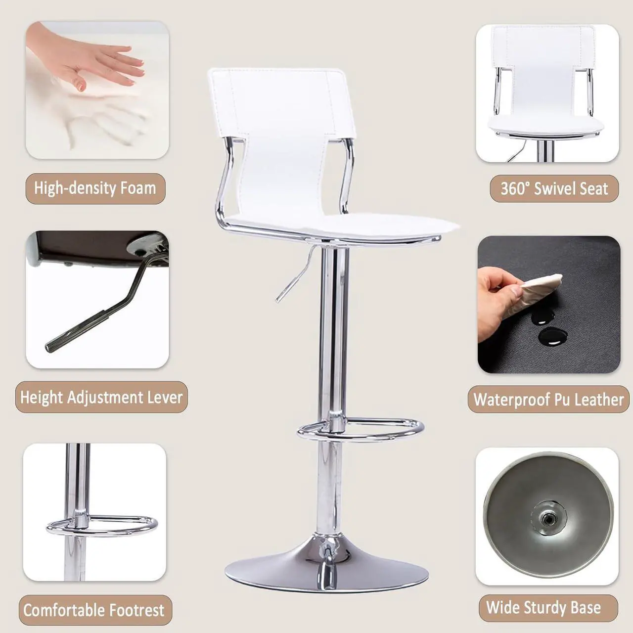 Alt view image 4 of 7 - Sidanli White Adjustable Swivel Counter Bar Stool Chairs with Back (Set of 2)