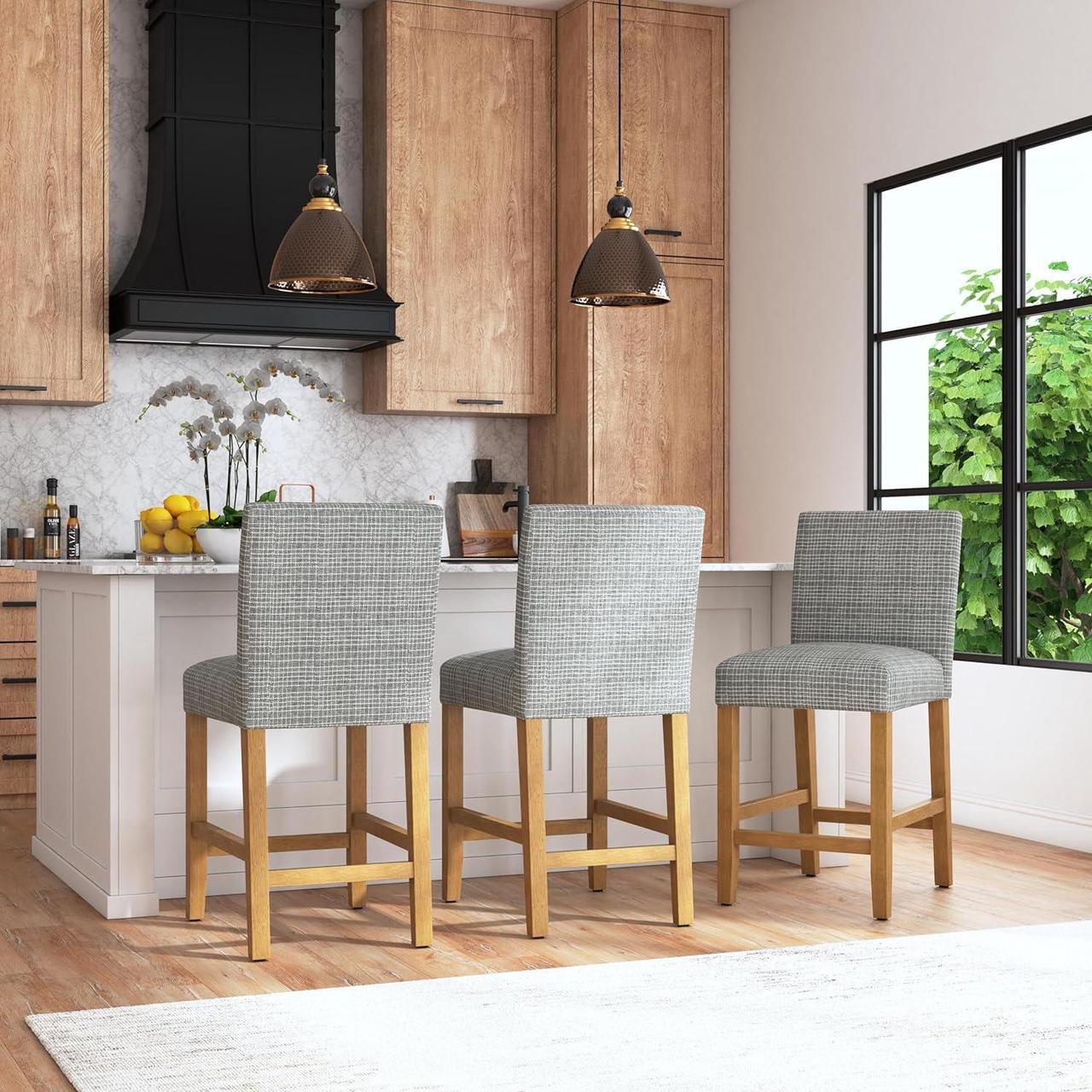 Alt view image 2 of 7 - HomePop Home Decor | Classic Counter Height Bar Stools | 24 Inch Bar Stools | Decorative Home Furniture, Sage Mini Gray Grid Pattern