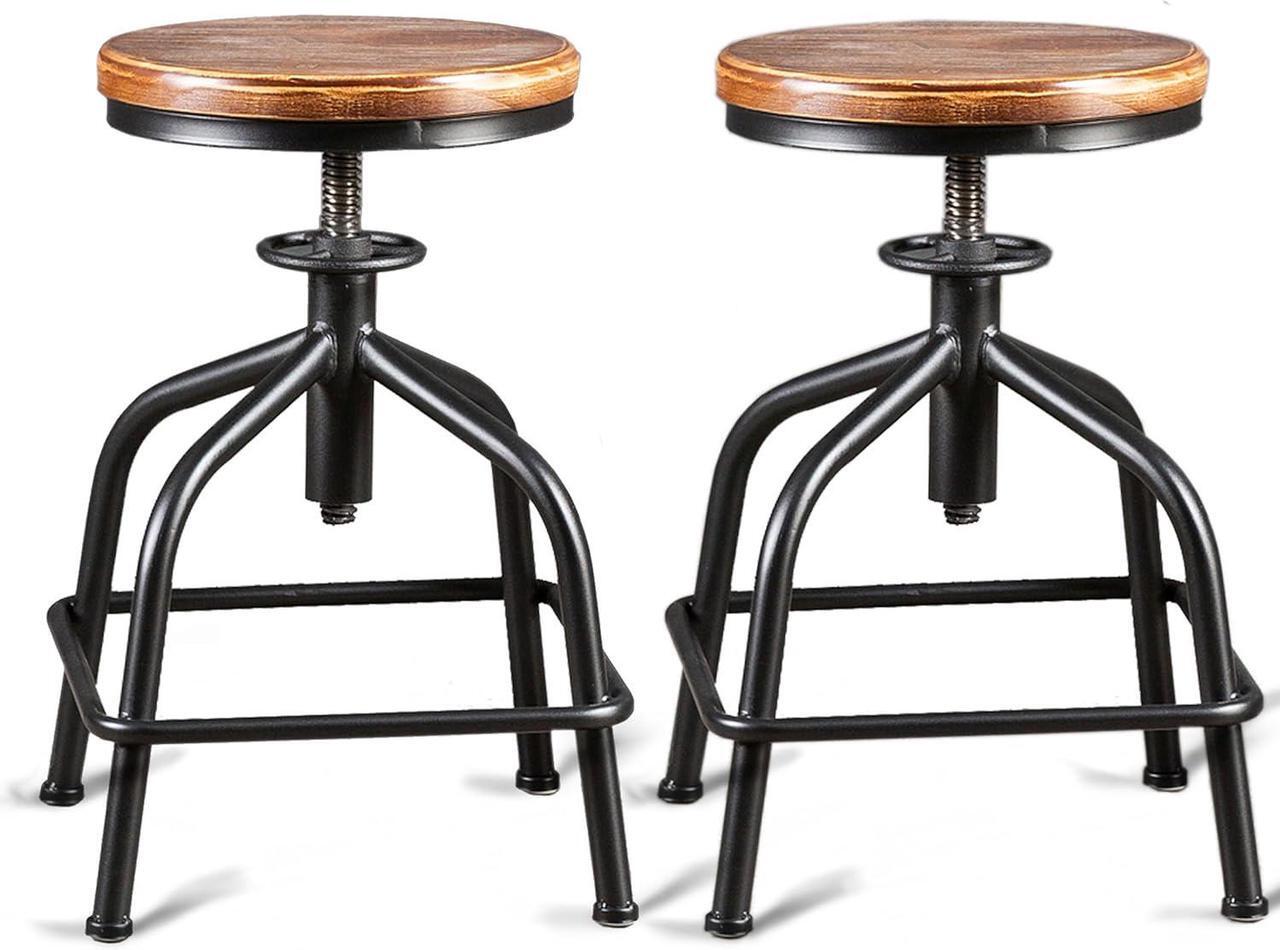 Main image of Industrial Bar Stool Vintage Farmhouse Kitchen Stool Counter Height Bar Stools Adjustable Swivel Bar Stool Metal Stool Kitchen Island Bar Stool Set of 2 (Black 2pcs, Wooden Top)