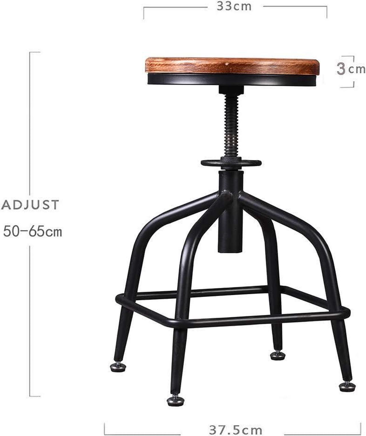 Alt view image 3 of 7 - Industrial Bar Stool Vintage Farmhouse Kitchen Stool Counter Height Bar Stools Adjustable Swivel Bar Stool Metal Stool Kitchen Island Bar Stool Set of 2 (Black 2pcs, Wooden Top)