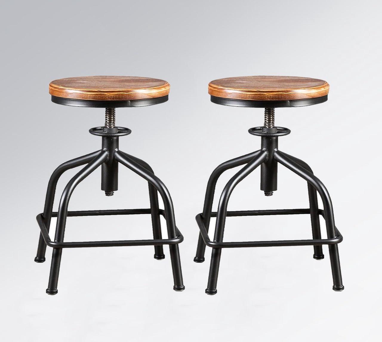 Alt view image 4 of 7 - Industrial Bar Stool Vintage Farmhouse Kitchen Stool Counter Height Bar Stools Adjustable Swivel Bar Stool Metal Stool Kitchen Island Bar Stool Set of 2 (Black 2pcs, Wooden Top)