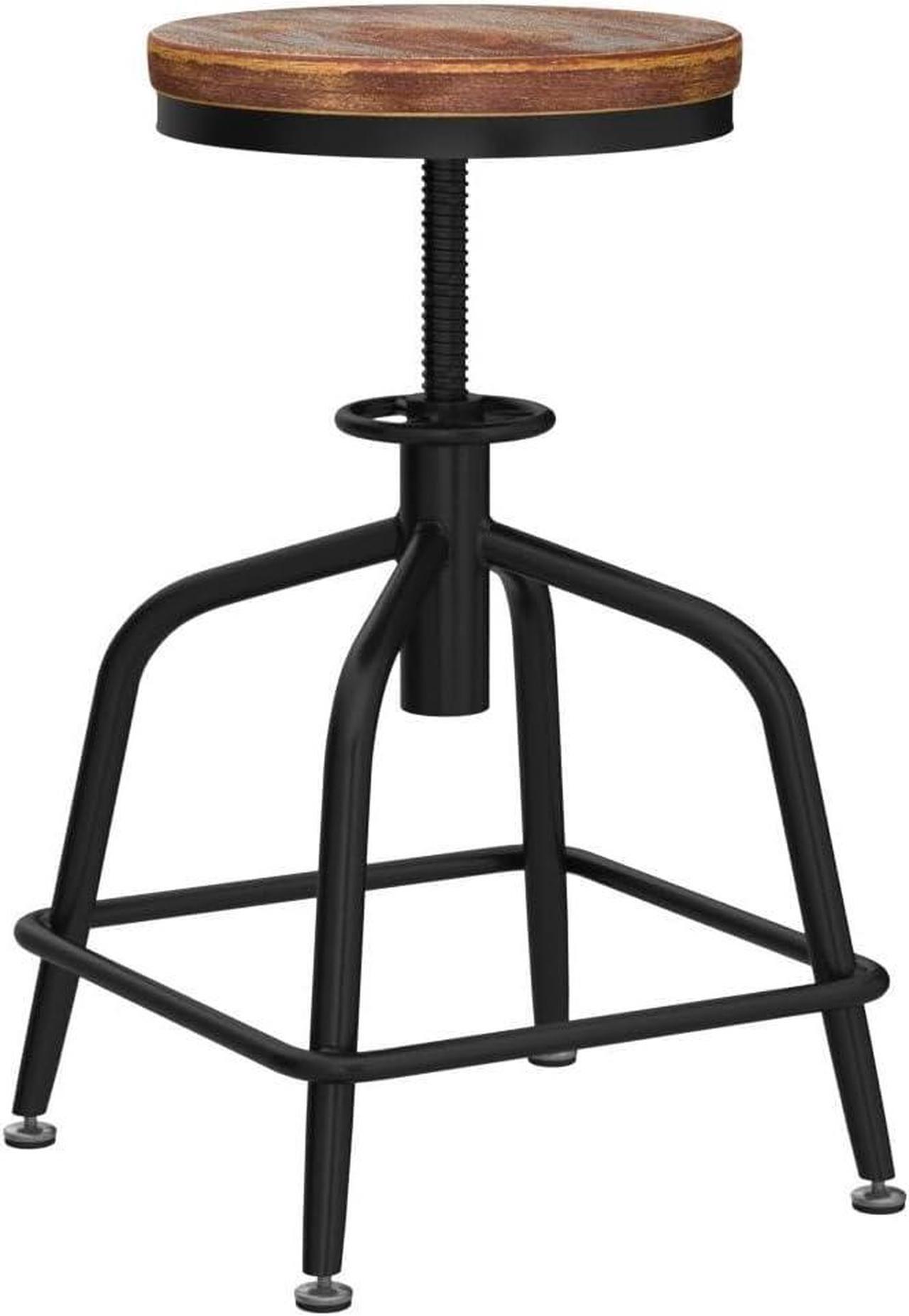 Alt view image 5 of 7 - Industrial Bar Stool Vintage Farmhouse Kitchen Stool Counter Height Bar Stools Adjustable Swivel Bar Stool Metal Stool Kitchen Island Bar Stool Set of 2 (Black 2pcs, Wooden Top)