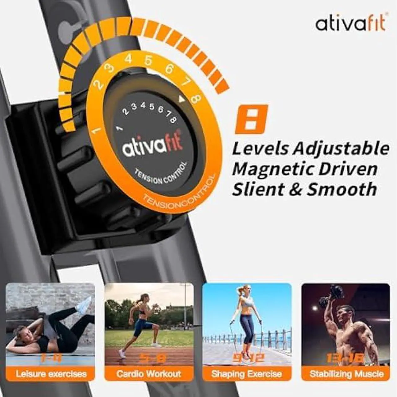 Alt view image 2 of 5 - ATIVAFIT Exercise Bike Foldable Fitness Bike Magnetic Foldable Indoor Cycling Bike 3-In-1 Foldable Exercise Bike for Home Use with Resistance Bands Home Workout Exercise Equipment