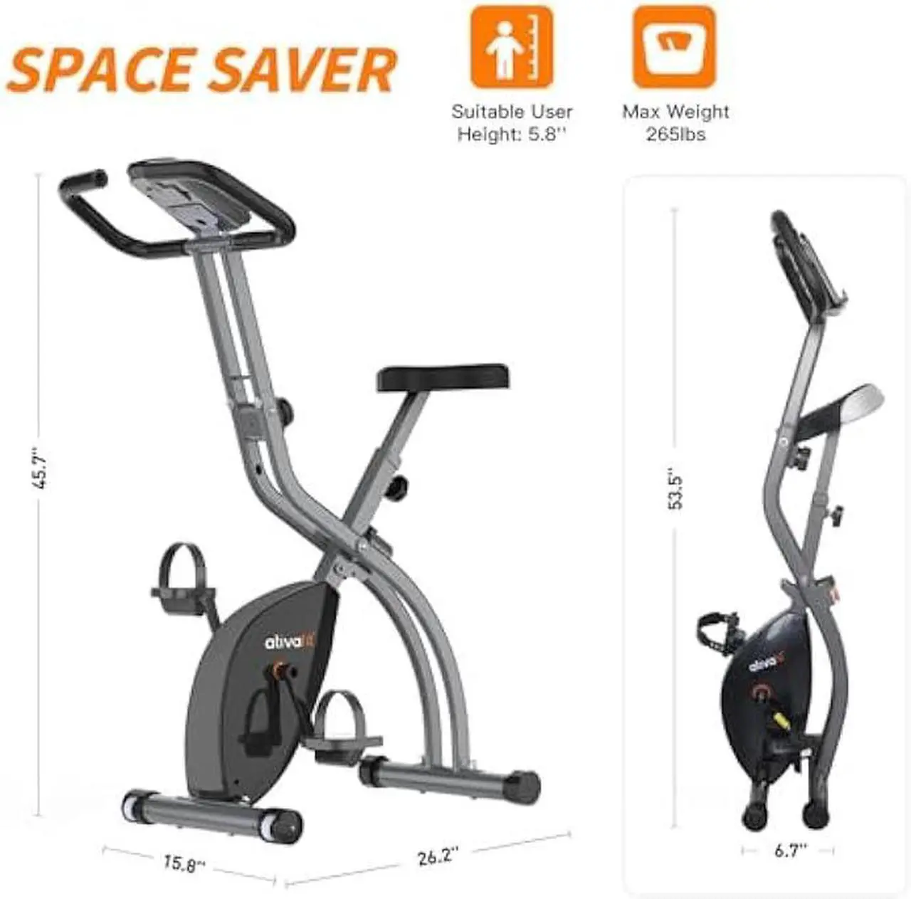 Alt view image 3 of 5 - ATIVAFIT Exercise Bike Foldable Fitness Bike Magnetic Foldable Indoor Cycling Bike 3-In-1 Foldable Exercise Bike for Home Use with Resistance Bands Home Workout Exercise Equipment