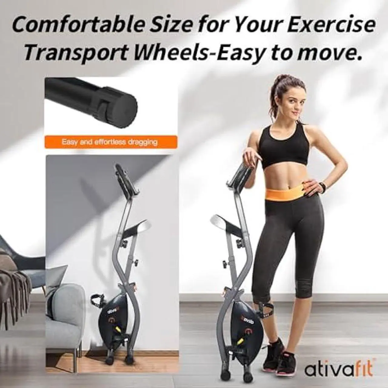 Alt view image 5 of 5 - ATIVAFIT Exercise Bike Foldable Fitness Bike Magnetic Foldable Indoor Cycling Bike 3-In-1 Foldable Exercise Bike for Home Use with Resistance Bands Home Workout Exercise Equipment