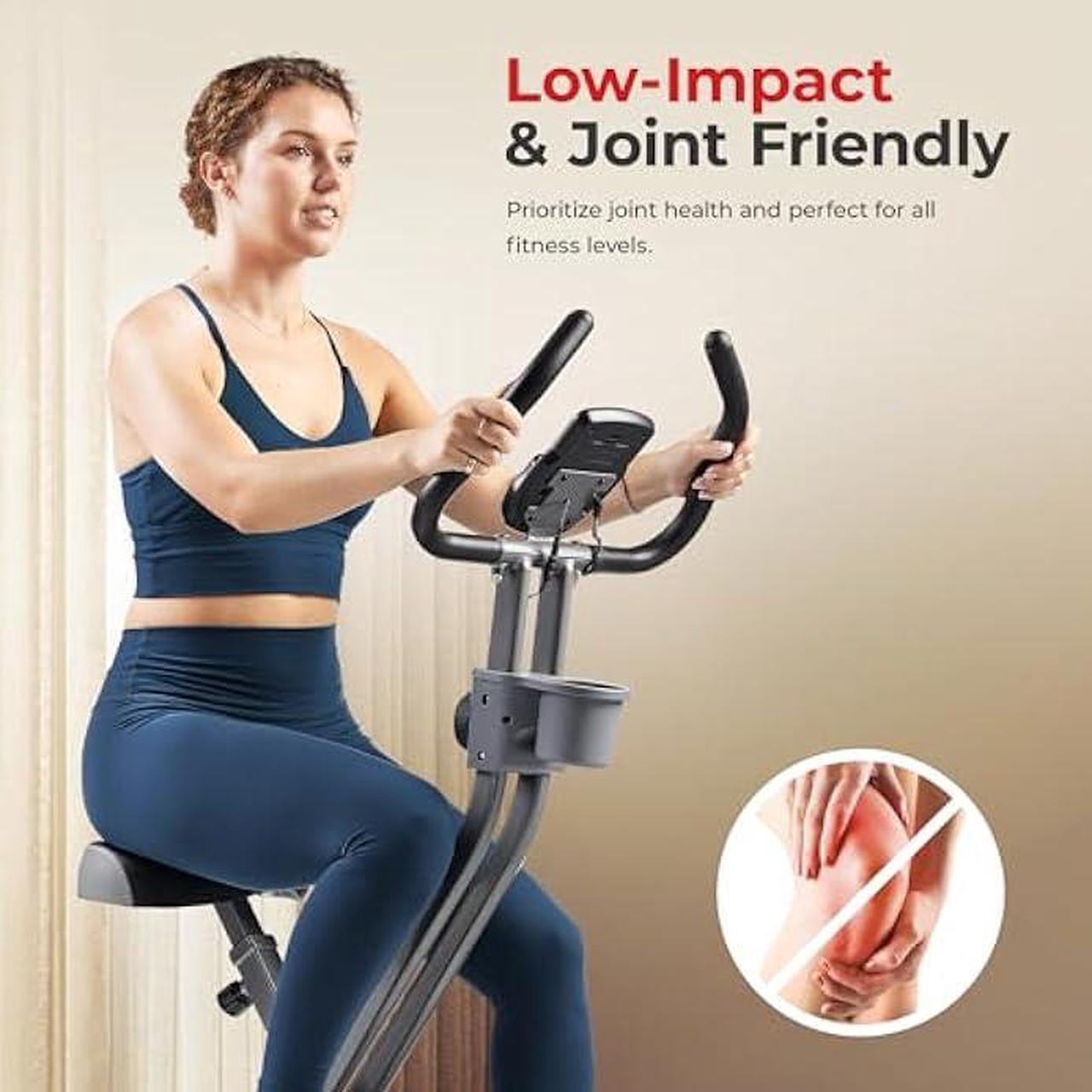 Alt view image 2 of 5 - Sunny Health & Fitness Smart Folding X-Bike, Portable Compact Exercise Bike for Indoor Cycling Workout, Home Cardio Training Machine, Free SunnyFit App Bluetooth Connect, Optional Foldable Recumbent