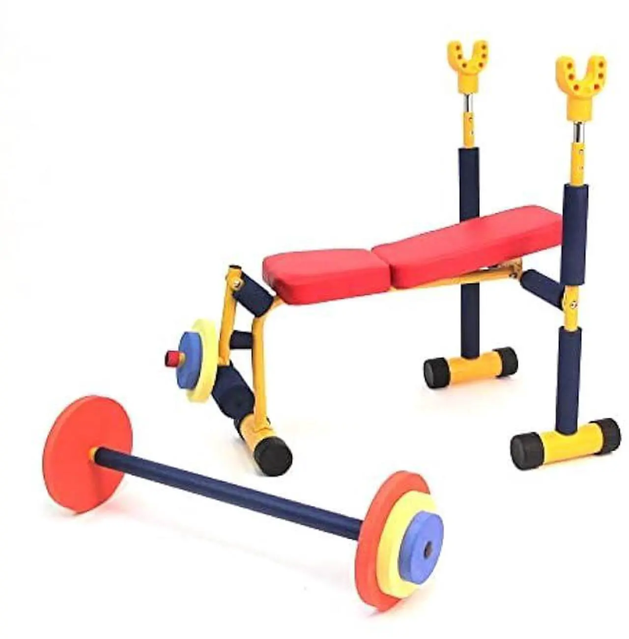 Alt view image 2 of 6 - Redmon Fun & Fitness for Kids Adjustable Weight Bench Press Set w/ Barbell & Foam Weights