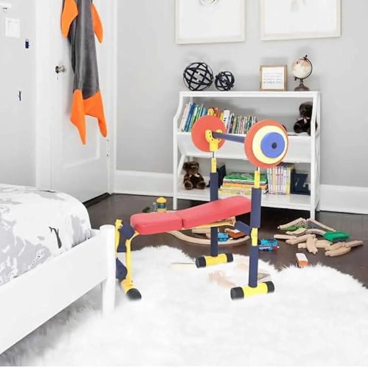 Alt view image 6 of 6 - Redmon Fun & Fitness for Kids Adjustable Weight Bench Press Set w/ Barbell & Foam Weights