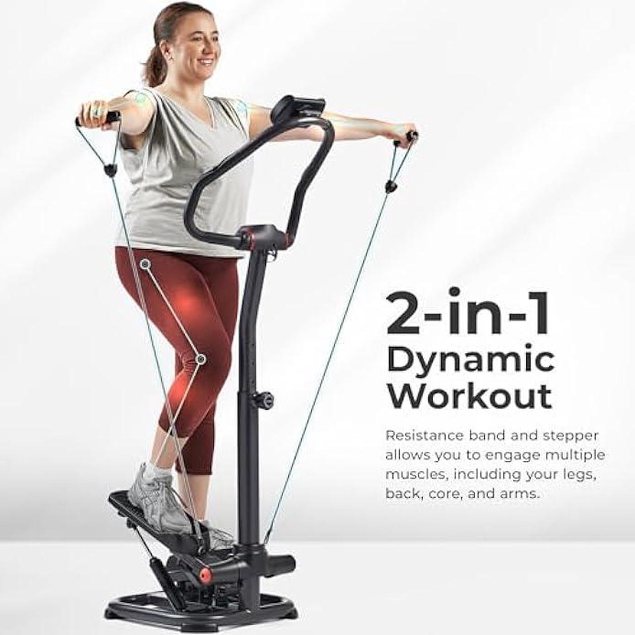 Alt view image 3 of 5 - Sunny Health & Fitness 2-in-1 Premium Power Stepper with Resistance Bands, Low-Impact Cardio, Space-Saving, Height-Adjustable, with Enhanced Bluetooth Connectivity with Free SunnyFit App