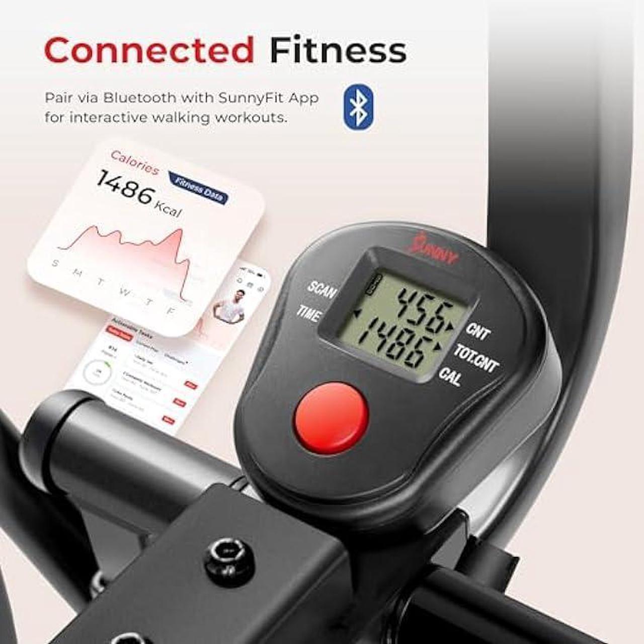 Alt view image 4 of 6 - Sunny Health & Fitness Air Walk Elliptical, Foldable Machine w/30-Inch Stride, Cardio Cross Trainer Glider Equipment for Home Exercise, Free SunnyFit App Bluetooth Link, Optional Adjustable Resistance