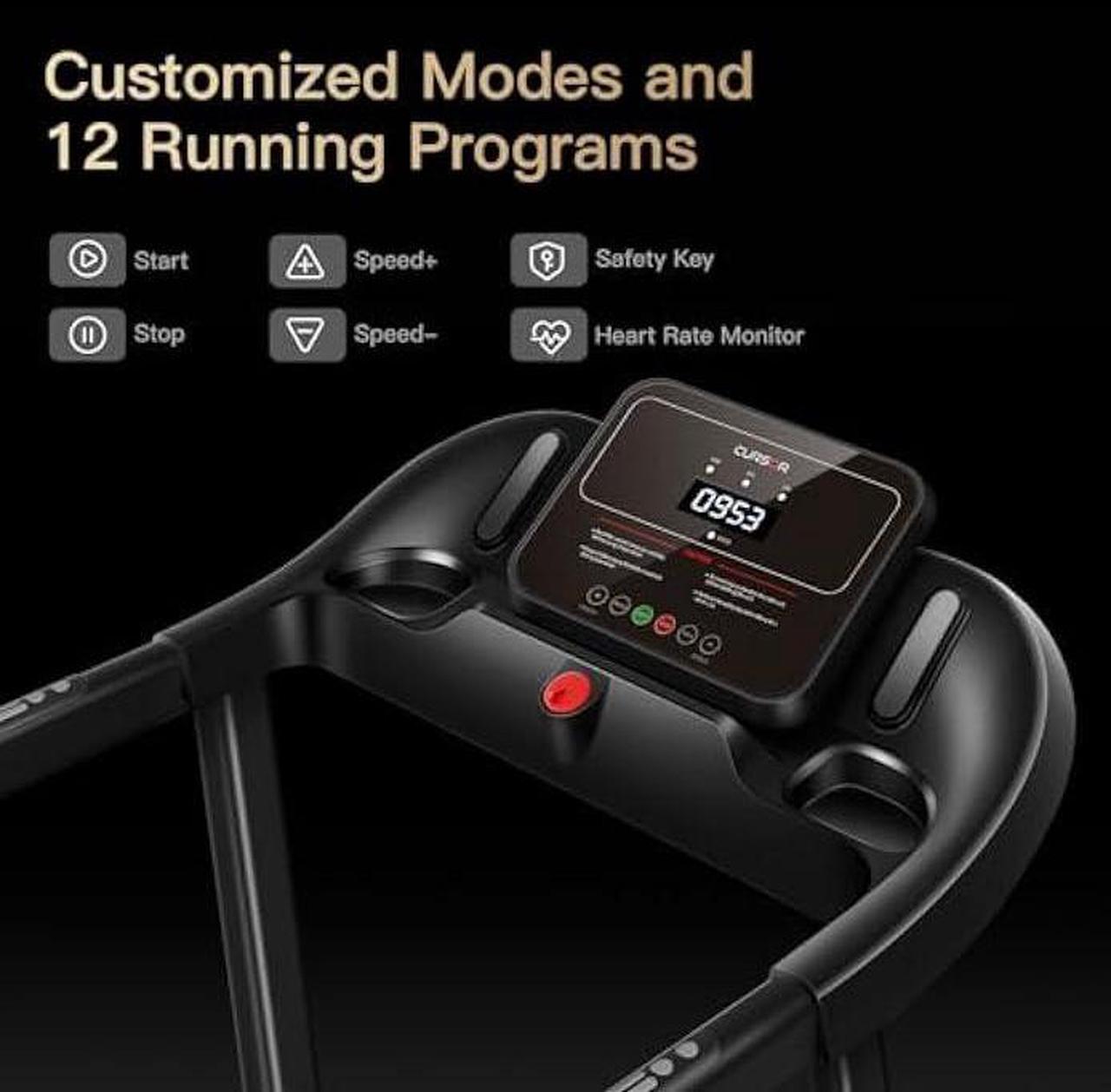 Alt view image 2 of 6 - CURSOR FITNESS Home Folding Treadmill with Pulse Sensor, 2.5 HP Quiet Brushless, 7.5 MPH, 265 LBS Capacity