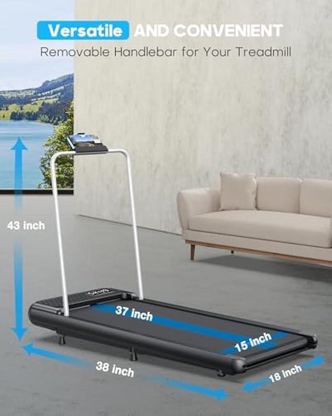 Alt view image 5 of 6 - WELLFIT 10% Incline Walking Pad Treadmill with Handlebar & 265 lbs/340 lbs Capacity,40 dB Quiet Walking Jogging Mat Work for Home,APP/Remote Control,LED Display