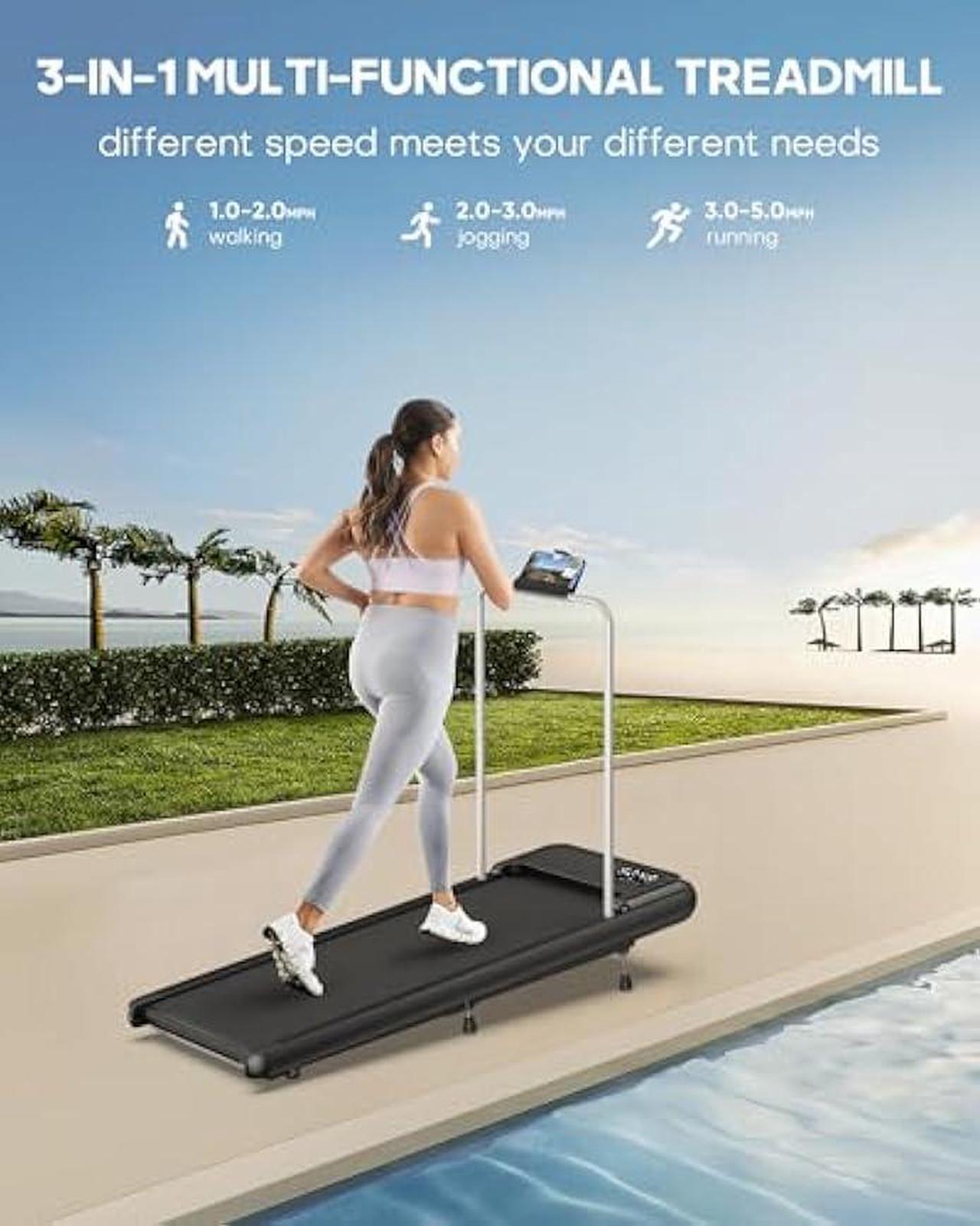 Alt view image 6 of 6 - WELLFIT 10% Incline Walking Pad Treadmill with Handlebar & 265 lbs/340 lbs Capacity,40 dB Quiet Walking Jogging Mat Work for Home,APP/Remote Control,LED Display