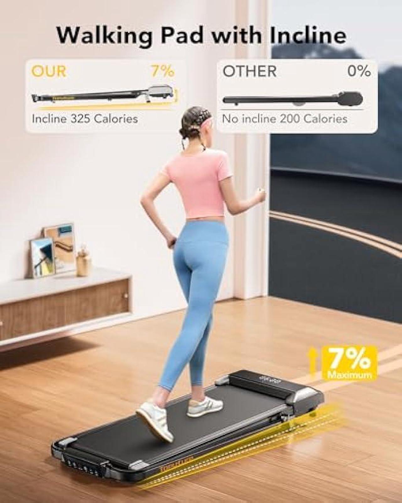 Alt view image 4 of 5 - Walking Pad Under Desk Treadmill with Incline, 2 in 1 Folding Treadmill for Home/Office, Portable Compact Treadmill with Remote Control, APP & LED Display 300LBS Capacity