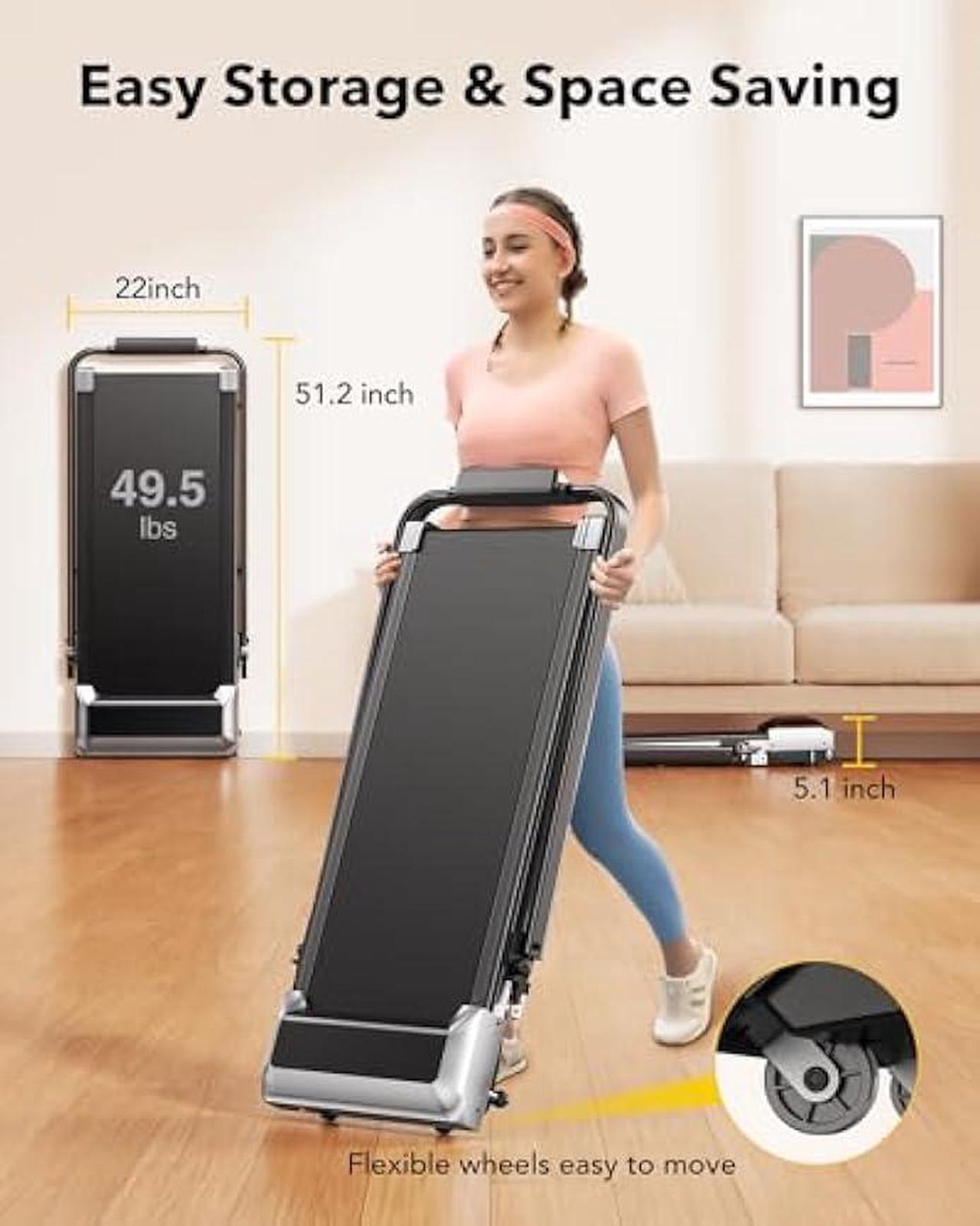 Alt view image 5 of 5 - Walking Pad Under Desk Treadmill with Incline, 2 in 1 Folding Treadmill for Home/Office, Portable Compact Treadmill with Remote Control, APP & LED Display 300LBS Capacity