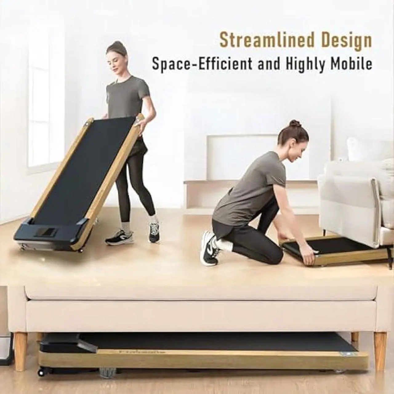 Alt view image 3 of 6 - Maksone Under Desk Treadmill, Expert of Wooden Walking Pad, Walking Jogging Machine with Remote Control, Installation-Free