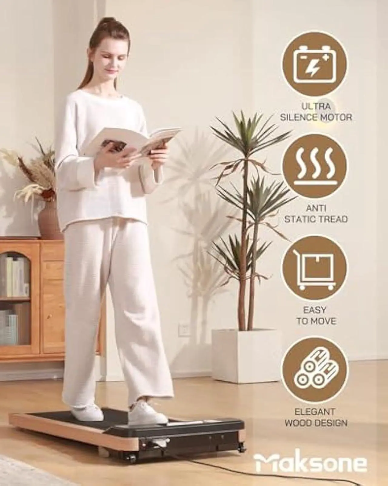 Alt view image 4 of 6 - Maksone Under Desk Treadmill, Expert of Wooden Walking Pad, Walking Jogging Machine with Remote Control, Installation-Free
