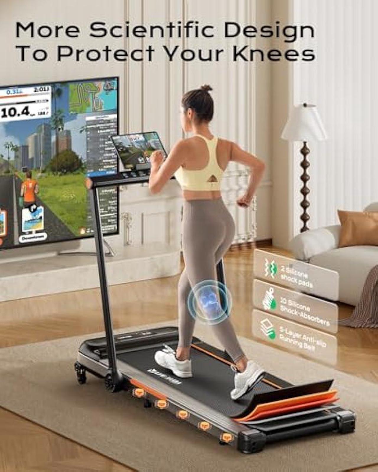 Alt view image 5 of 5 - Treadmills for Home, 3.0HP Folding Treadmill with Incline, Small Space Portable Running Machine, 240 Lbs Capacity with 12 Preset PROG, LED Display, Speaker and Cup Holder