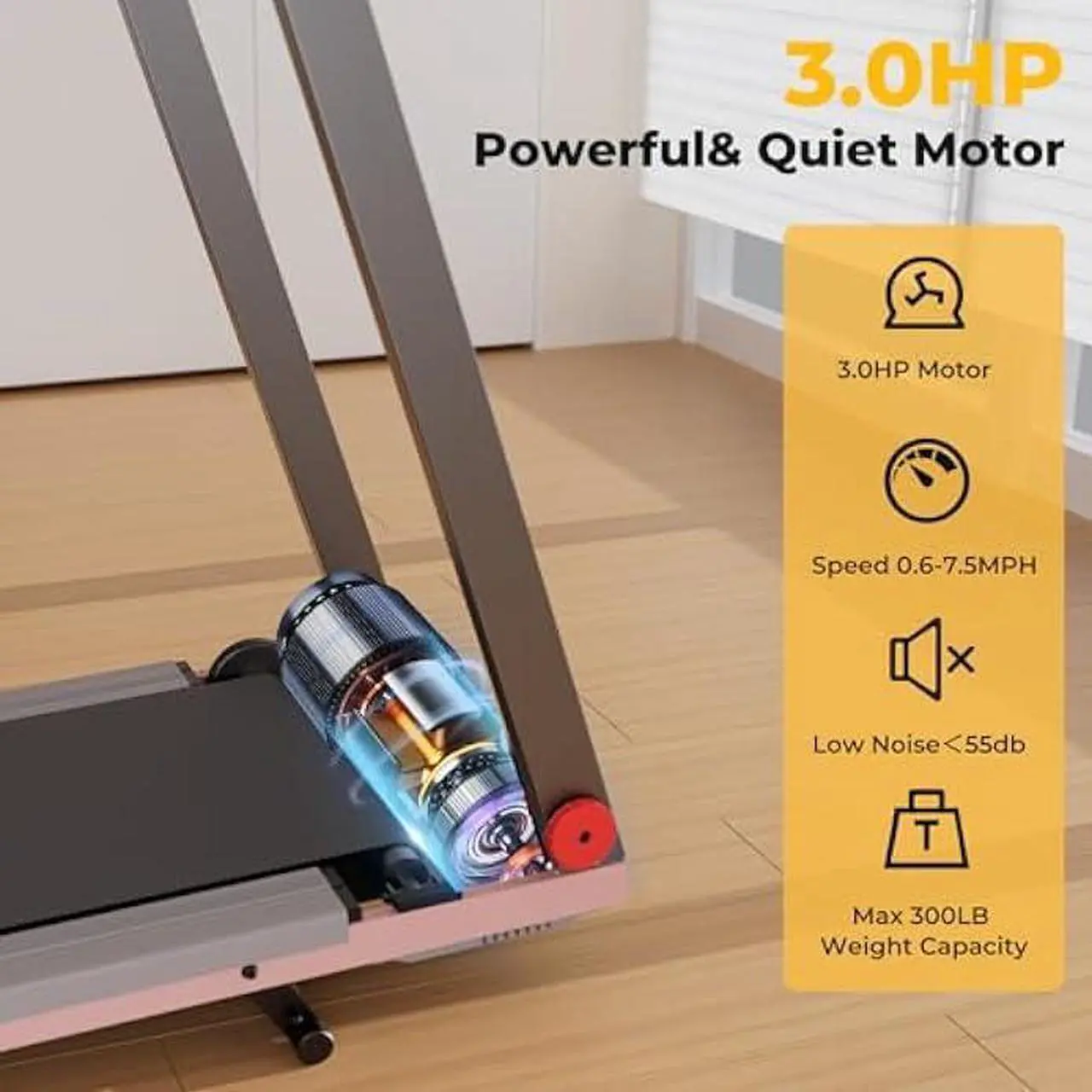 Alt view image 2 of 5 - DeerRun Incline Treadmills for Home, Folding Treadmill for Walking, Running & Jogging, 3.5 HP Compact Raceable Treadmill with 350 LBS, Bluetooth Enable